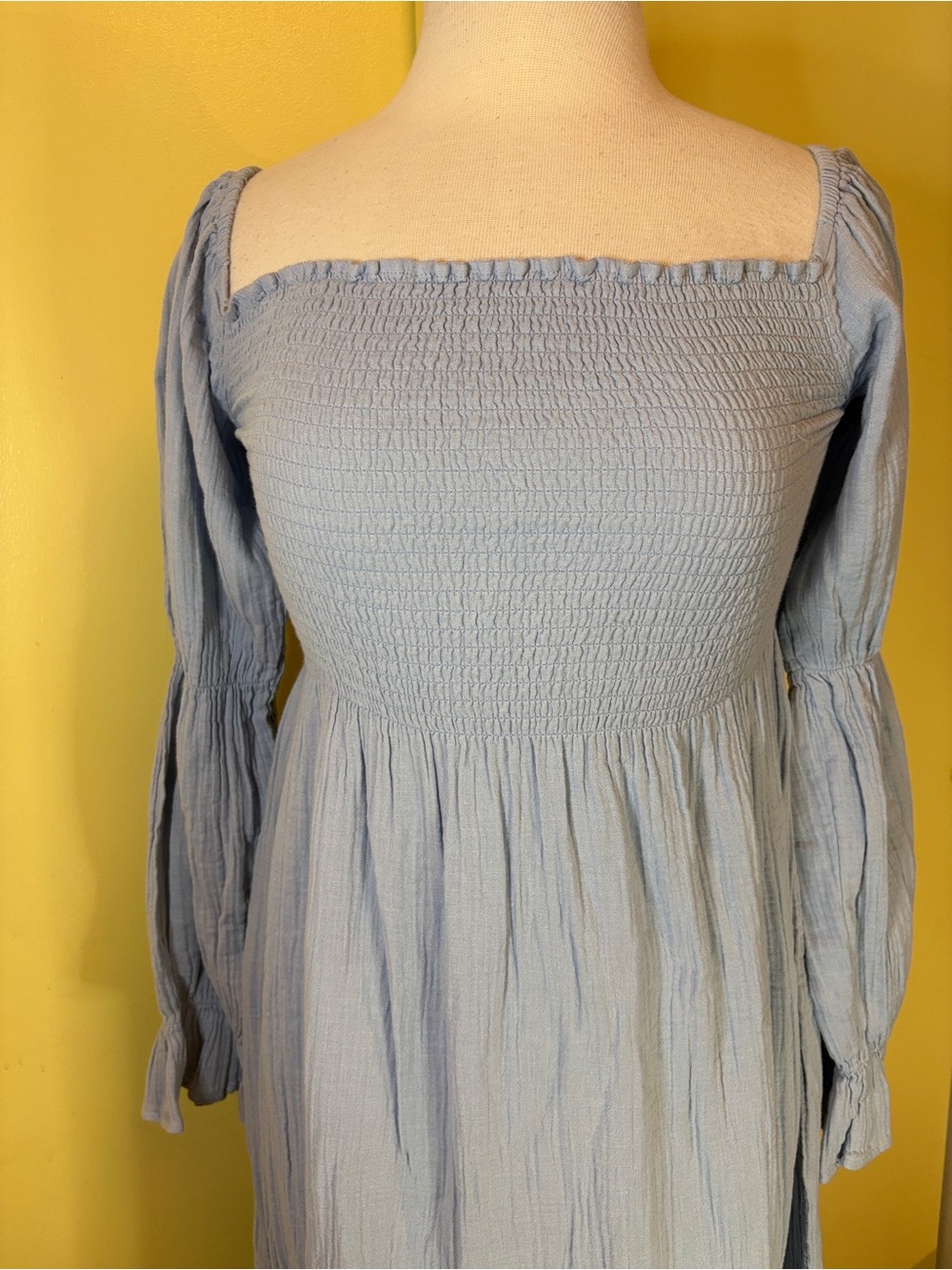 Quince Light Blue Puff-Sleeve Midi Dress- Maternt - Picture 6 of 11
